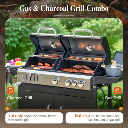 Dual Fuel Charcoal and Gas Grill Combo with Side Burner