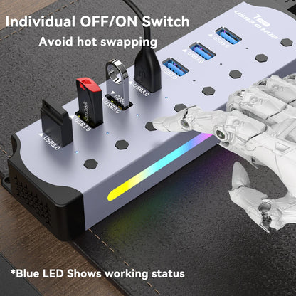 RGB 7-Port USB 3.0 Hub With Individual Power Switches
